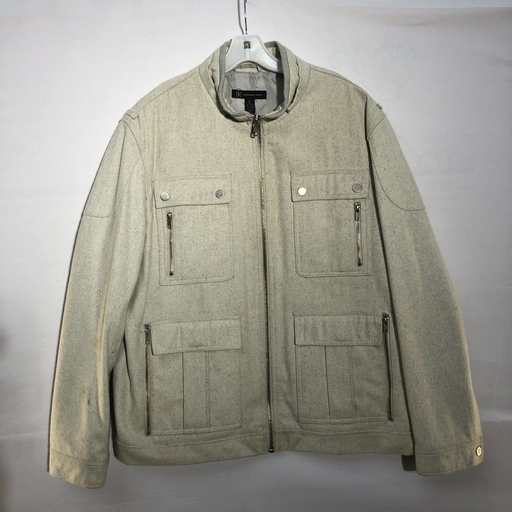 International Concepts Beige Wool Blend Full Zipped Jacket 4 Front Pockets XXL